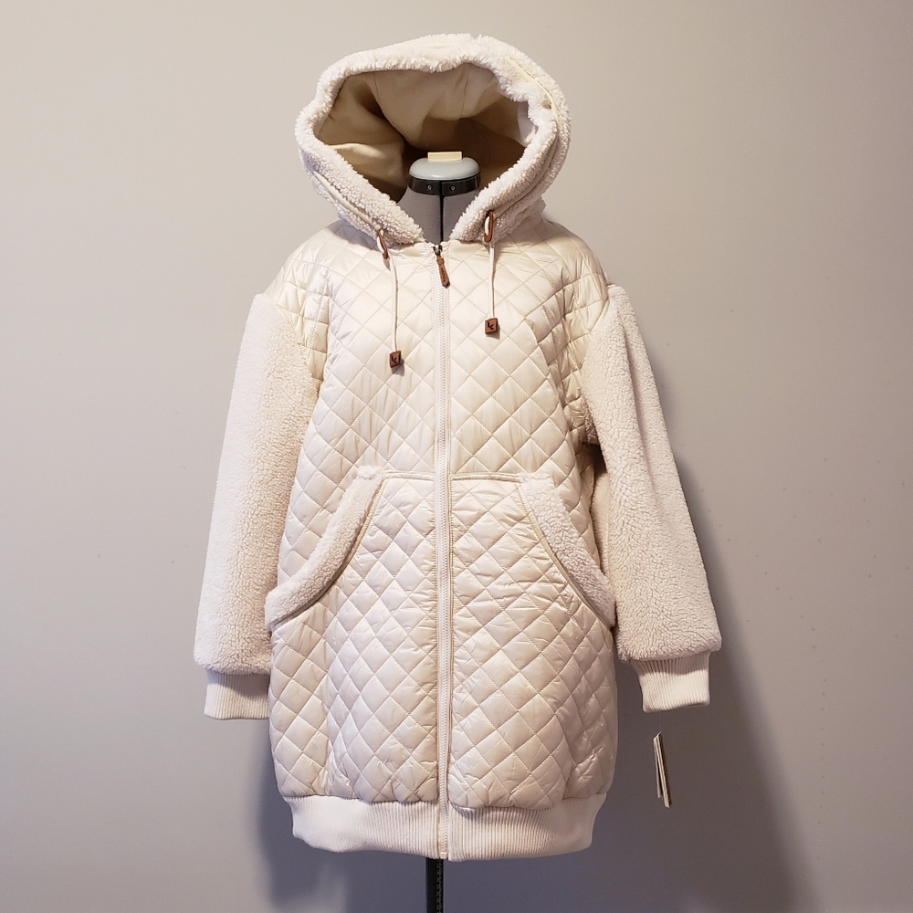 Koolaburra UGG Quilted Sherpa Long Coat, Birch, Womens Large
